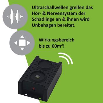 Preview: LED Mardervertreiber - Ratten- & Mäusefrei mit Blitzlichtfunktion - Ultraschall 12-24 kHz Wechselfrequenz - Schutz für Auto, Haus & Garage bis 60m²