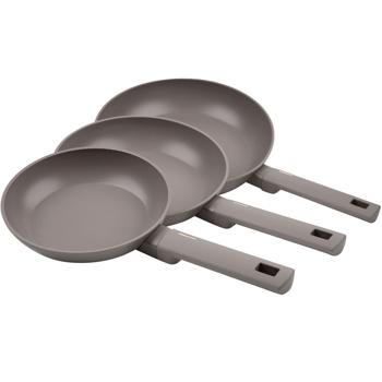 Preview: Hochwertiges Bratpfannen-Set (3-teilig), Ø 20/24/28cm, Aluminium, taupe – Antihaft, Soft-Touch-Griffe, elegantes Design für alle Heradarten