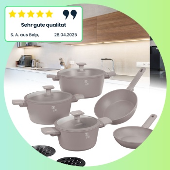 Preview: Design Kochset inkl. Untersetzer, Aluminium, 10-teilig, Titan Antihaftbeschichtung, taupe, für alle Herdarten geeignet
