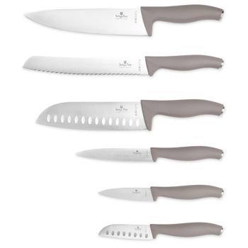 Preview: 6-tlg. Design Messerset, Edelstahl, Griffe taupe-farben – Handgeschärft, ergonomische Soft-Griffe, trendiges Küchenmesser-Set