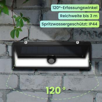 Preview: Moderne Wandleuchte, mit Solarpanel, PIR Bewegungs-Sensor, 66 helle LEDs, 800 Lumen, 13,2 Watt, IP44, inkl. Montagematerial