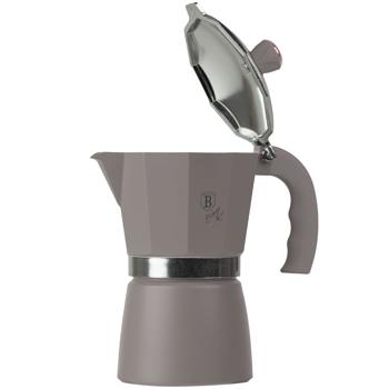 Preview: Design Espressokocher – 3 Portionen (150 ml) taupe – Aluminium-Espressokanne – robust, rostfrei, energieeffizient, alle Herde, Soft-Touch-Griff