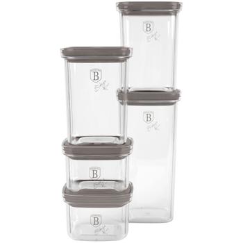 Preview: 5-tlg. Design Frischhaltedosen Set mit edlem taupe-Deckel: Luftdichte Vorratsdosen für Lebensmittel, stilvolle Aufbewahrung