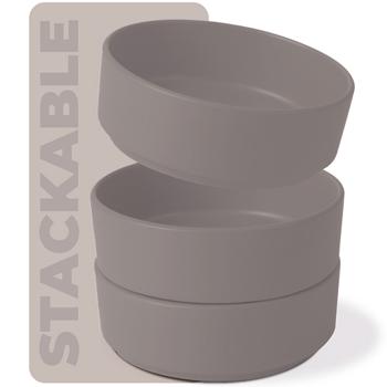 Preview: 18-tlg. Steingut Design Geschirrset, Stapelbar, Taupe Matt: Speise-, Dessertteller, Schalen, edles & platzsparendes Tafelservice, modern und stilvoll