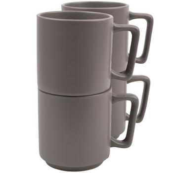 Design Tassen Steingut 4er-Set - 300ml - taupe, mikrowellenfest & spülmaschinenfest - stapelbar, robust für Kaffee, Tee & Kakao - hochwertiges Steinzeug