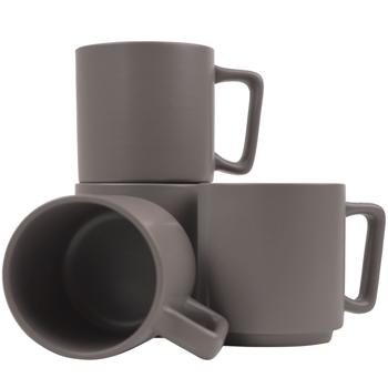 Preview: Design Tassen Steingut 4er-Set - 300ml - taupe, mikrowellenfest & spülmaschinenfest - stapelbar, robust für Kaffee, Tee & Kakao - hochwertiges Steinzeug