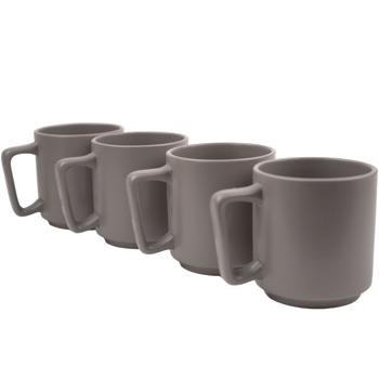 Preview: Design Tassen Steingut 4er-Set - 300ml - taupe, mikrowellenfest & spülmaschinenfest - stapelbar, robust für Kaffee, Tee & Kakao - hochwertiges Steinzeug