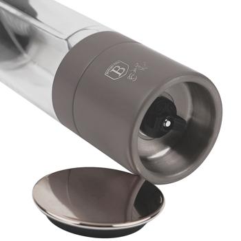 Preview: 2in1 Salz- & Pfeffermühle: matt taupe, Designer Gewürzmühle - Stilvoll & Praktisch – Mahlt Salz & Pfeffer gleichzeitig - Blickfang für jede Küche