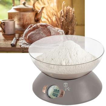 Moderne Design Küchenwaage mit Schüssel, taupe, max 5 kg, gramm-genau, inkl. Batterien - Exklusiv & langlebig 