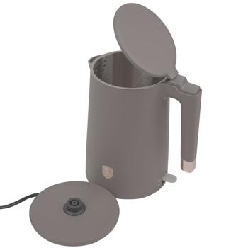 Preview: Designer Wasserkocher, 1800W, taupe matt, Edelstahl, 1.7L – Doppelwandig, 360° Drehsockel, Boil-Dry Schutz, Elegantes Küchengerät