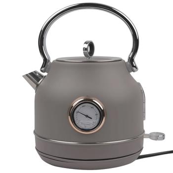 Preview: Trendiger Design Wasserkocher aus Edelstahl inkl. Thermometer, 1,7 l, 2200 W, taupe, Filter herausnehmbar, Anzeige für Wasserstand