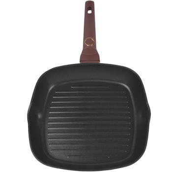 Preview: Design-Grillpfanne, 28cm, bordeaux/roségold – Titanbeschichtung, Glasdeckel, Aluminium, PFOA-frei, hochwertig verarbeitet 