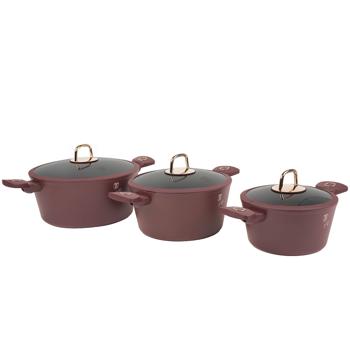 Preview: Design Kochset inkl. Untersetzer, Aluminium, 10-teilig, Titan Antihaftbeschichtung, bordeaux, für alle Herdarten geeignet