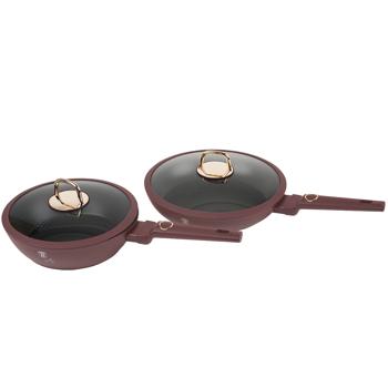 Preview: Design Kochset inkl. Untersetzer, Aluminium, 10-teilig, Titan Antihaftbeschichtung, bordeaux, für alle Herdarten geeignet