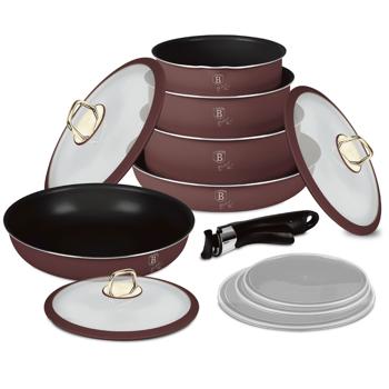 Pfannen-Set (12-tlg.) aus geschmiedetem Aluminium – Bratpfannen & Töpfe mit abnehmbarem Griff, Titanbeschichtung, Glasdeckeln und Smart Lids