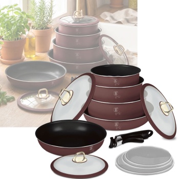 Pfannen-Set (12-tlg.) aus geschmiedetem Aluminium – Bratpfannen & Töpfe mit abnehmbarem Griff, Titanbeschichtung, Glasdeckeln und Smart Lids