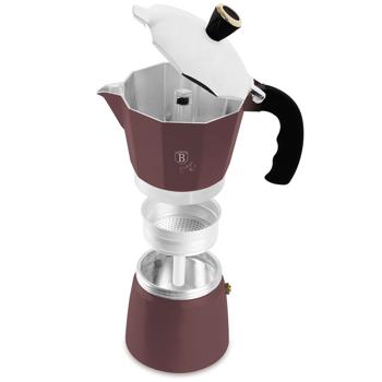 Preview: Design Espressokocher 3 Portionen (150ml) für authentischen Kaffeegeschmack - für alle Herde geeignet - Aluminium bordeaux matt - ergonomischer Soft-Touch-Griff