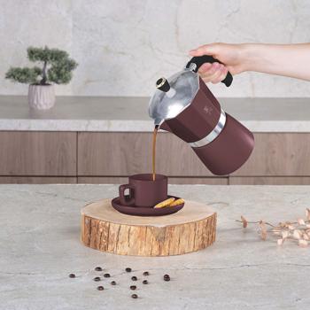 Preview: Espressokocher Bordeaux-Matt aus Aluminium - Für 6 Portionen (450ml) - Ergonomischer Soft-Touch-Griff - Geeignet für alle Herde - Rostfrei