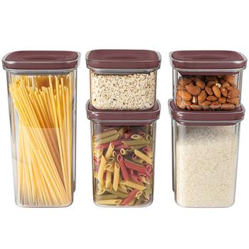 5-tlg. Design Frischhaltedosen Set mit elegantem bordeaux-Deckel: Luftdichte Vorratsdosen für Lebensmittel, stilvolle Aufbewahrung