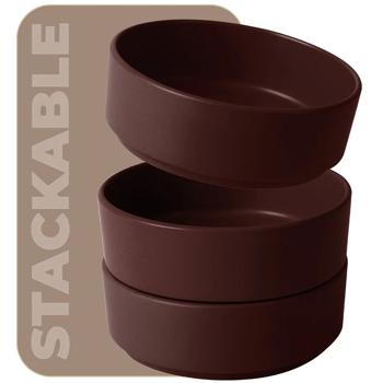 Preview: 18-tlg. Steingut Geschirrset, Matt-Bordeaux, 6 Personen: Speise-, Dessertteller, Schalen, edles Design für stilvolle Mahlzeiten, modern und elegant