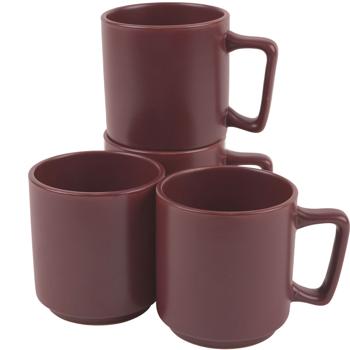 Preview: Hochwertiges Steingut Tassen Set (4 Stück, 300ml): Design Tassen in Bordeaux, spülmaschinen- & mikrowellenfest – Stilvolle Kaffeebecher für den Alltag