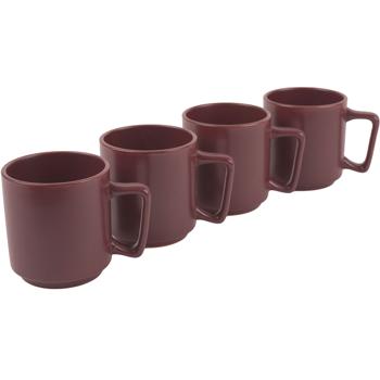 Preview: Hochwertiges Steingut Tassen Set (4 Stück, 300ml): Design Tassen in Bordeaux, spülmaschinen- & mikrowellenfest – Stilvolle Kaffeebecher für den Alltag