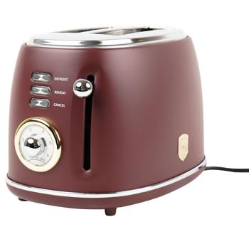 Preview: Edler Aluminium Design Toaster, bordeaux matt, starke 850W – 6 Röststufen, nostalgischer Look, hochwertiger Frühstücks-Toaster