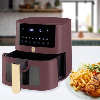 Heissluftfritteuse mit 8 Kochprogrammen–Air Fryer, 5L, bordeaux, mit Warmhaltefunktion, fettarmes Frittieren, trendiges Design, knusprige Ergebnisse