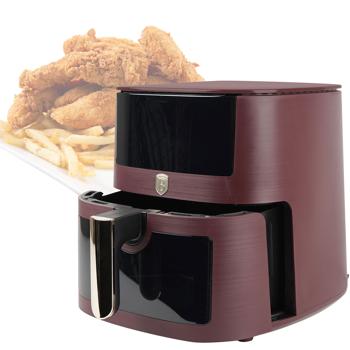 Moderne Heissluftfritteuse 8L mit Sichtfenster – Air Fryer mit 8 Programmen, Timer & Touch-Display – Stilvolles Bordeaux-Design