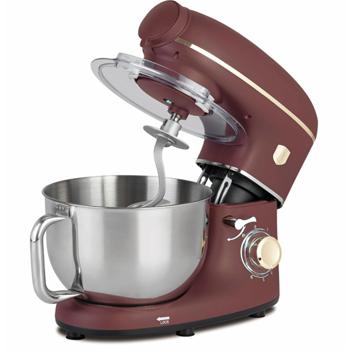 Preview: Vintage Küchenmaschine, robustes Getriebe, 5,5 l Edelstahlschüssel inkl. Fleischwolf, Wurstfüller, Smoothie & Pasta-Aufsätze, 1500W, bordeaux