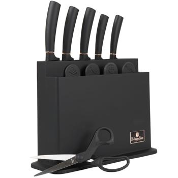 Preview: Elegantes Design Messerset 11-teilig, edles Schwarz-Roségold - inkl. Messerblock, Schneidebretter & Schere - Ein echter Hingucker in der Küche