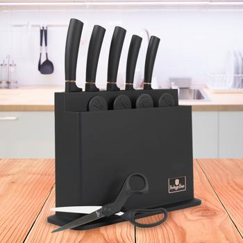 Elegantes Design Messerset 11-teilig, edles Schwarz-Roségold - inkl. Messerblock, Schneidebretter & Schere - Ein echter Hingucker in der Küche