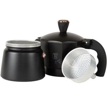 Preview: Design Espressokocher – für 3 Tassen (150ml) - vollmundiger Kaffeegenuss wie in Italien - Schwarz-Roségold - Soft-Touch-Griff - Aluminium - ausser Induktion