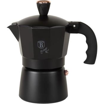 Preview: Design Espressokocher – für 3 Tassen (150ml) - vollmundiger Kaffeegenuss wie in Italien - Schwarz-Roségold - Soft-Touch-Griff - Aluminium - ausser Induktion