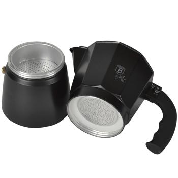 Preview: Design Espressokocher - Italienischer Kaffeebereiter für 6 Portionen / 300ml - Schwarz-Roségold - Ergonomischer Soft-Touch-Griff - Aluminium