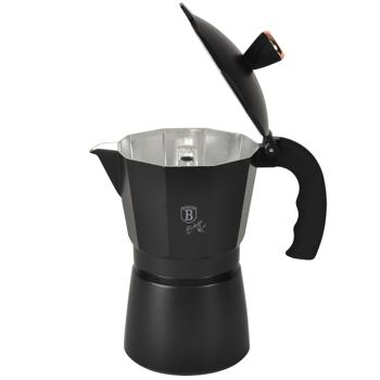 Preview: Design Espressokocher - Italienischer Kaffeebereiter für 6 Portionen / 300ml - Schwarz-Roségold - Ergonomischer Soft-Touch-Griff - Aluminium