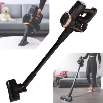 Design Akku-Staubsauger, 220 W BLDC Motor, 25,9 V Li-ION Akku, schwarz-roségold, Bürste mit LED Beleuchtung