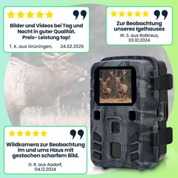 Preview: Kompakte Wildkamera, Full HD, PIR Bewegungssensor, Nachtsicht mit IR LEDs, IPX5, 180g leicht, Farbdisplay, für eine diskrete Tierbeobachtung