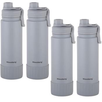 Preview: 4er-Set Doppelwandiger Thermobecher 720ml in elegantem Grau, isoliert, hält Getränke lange heiss oder kalt, ideal für Arbeit, Freizeit und Reisen