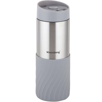 Preview: Doppelwandiger Thermobecher Edelstahl mit rutschfestem Silikonring, 420ml, grau, ideal für Kaffee, Tee & mehr