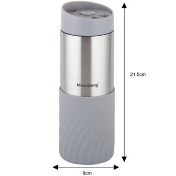 Preview: 4er-Set Doppelwandiger Thermobecher Edelstahl mit rutschfestem Silikonring, 420ml, grau, ideal für Kaffee, Tee & mehr