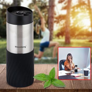 Thermos Isolierbecher 420ml schwarz - Doppelwandiger Edelstahl Trinkbecher für Heiss- & Kaltgetränke - Auslaufsicher, BPA-frei, stossfest & pflegeleicht