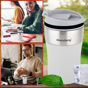 Doppelwandiger Thermobecher 280ml, beige - Hält Getränke heiss/kalt - BPA-freier 18/8 Edelstahl, auslaufsicher, stossfest - für Uni, Büro, Picknick