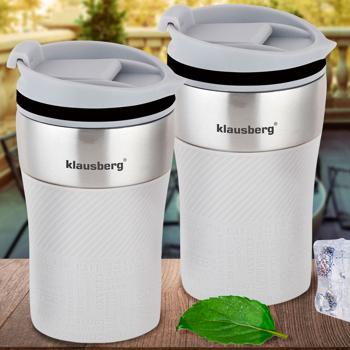 2er-Set Doppelwandiger Thermobecher - 280ml, beige - Hält Getränke heiss oder kühl, BPA-frei, auslaufsicher, einhändig bedienbar - 18/8 Edelstahl