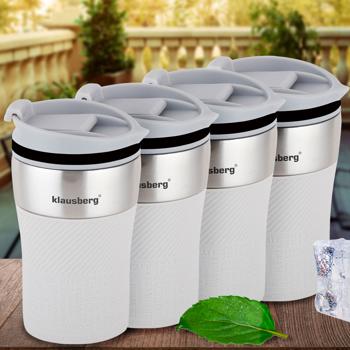 4er-Set Doppelwandiger Thermobecher 280ml, beige - Hält Heiss-/Kaltgetränke kühl/warm - Edelstahl, BPA-frei, robust, spülmaschinenfest