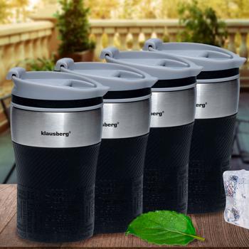 4er-Set Doppelwandiger Thermobecher 280ml, schwarz - Hält Heiss/Kühl - Auslaufsicher, robust, einhändig bedienbar - Edelstahl, lebensmittelecht