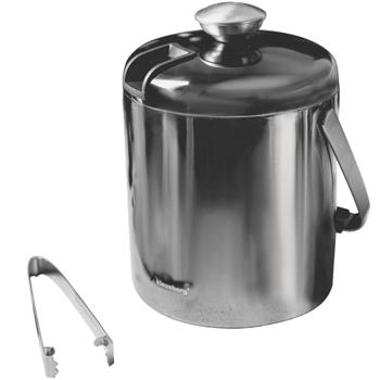 Preview: Doppelwandiger Eiseimer Edelstahl mit Zange – Hält Eiswürfel lange kristallklar & kalt – Graphit-Design, Sieb, korrosionsbeständig, geschmacksneutral