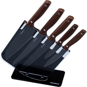 Design Küchenmesser-Set 5-teilig mit Messerblock - Antihaftbeschichtung & ergonomische Griffe - Edelstahlklingen korrosionsbeständig - Brotmesser 20cm