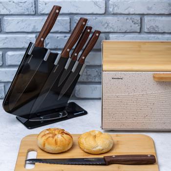 Preview: Design Küchenmesser-Set 5-teilig mit Messerblock - Antihaftbeschichtung & ergonomische Griffe - Edelstahlklingen korrosionsbeständig - Brotmesser 20cm