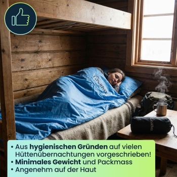 Preview: Ultraleichter Hüttenschlafsack, atmungsaktive Mikrofasern, nur 200g, inkl. Nylon Kompressionsbeutel, Schlafsack für Camping, Reise, Hotels